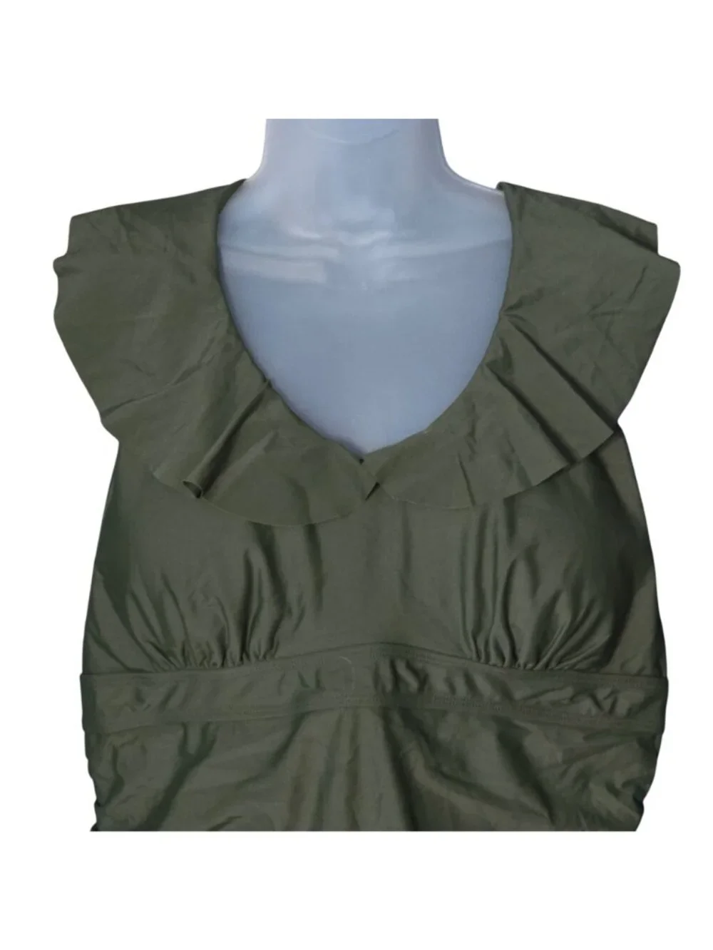 Daci Plus Size Olive Green One-Piece Swimsuit 20W Ruffled V-Neck Ruched Lined - Picture 3 of 9